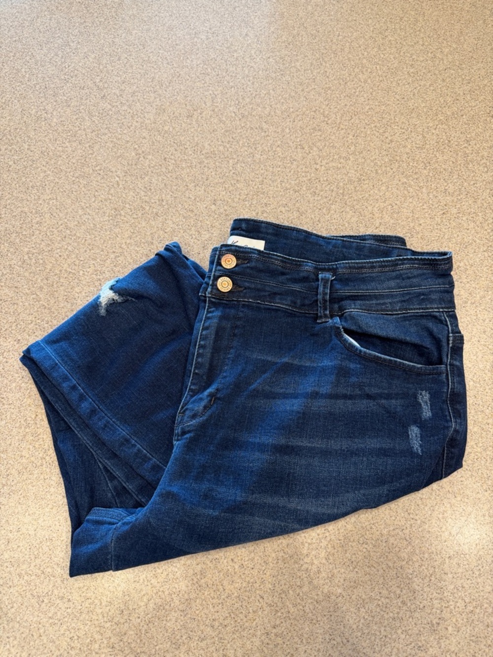 Kansan dark Blue Women's Jeans with Button Waist plus 3XL distressed skinny
